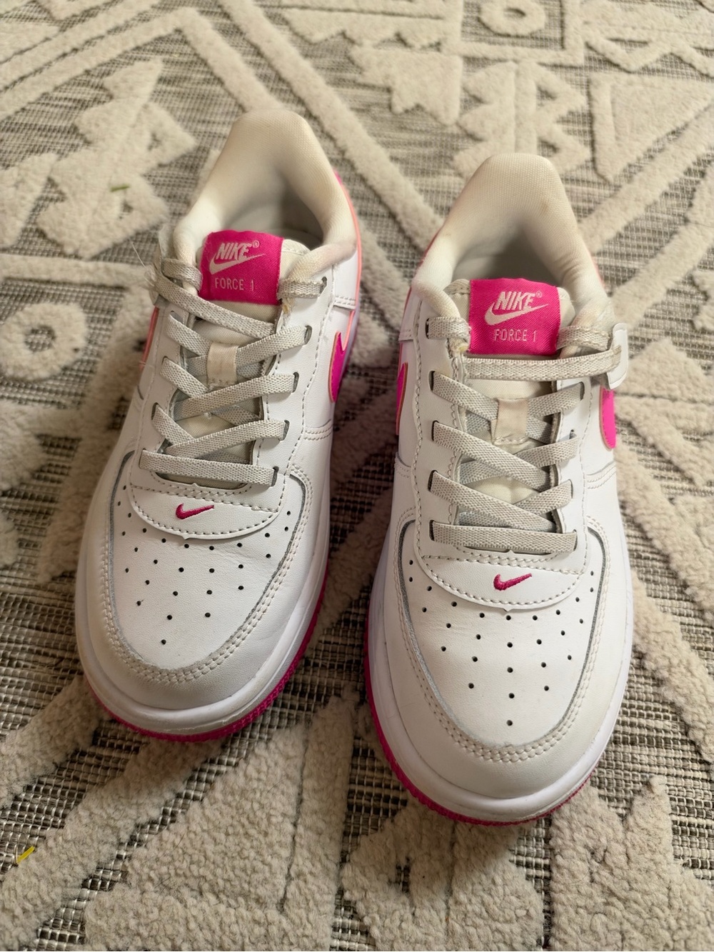 Nike Kids Air Force 1- White and Hot Pink Low-Top Sneakers